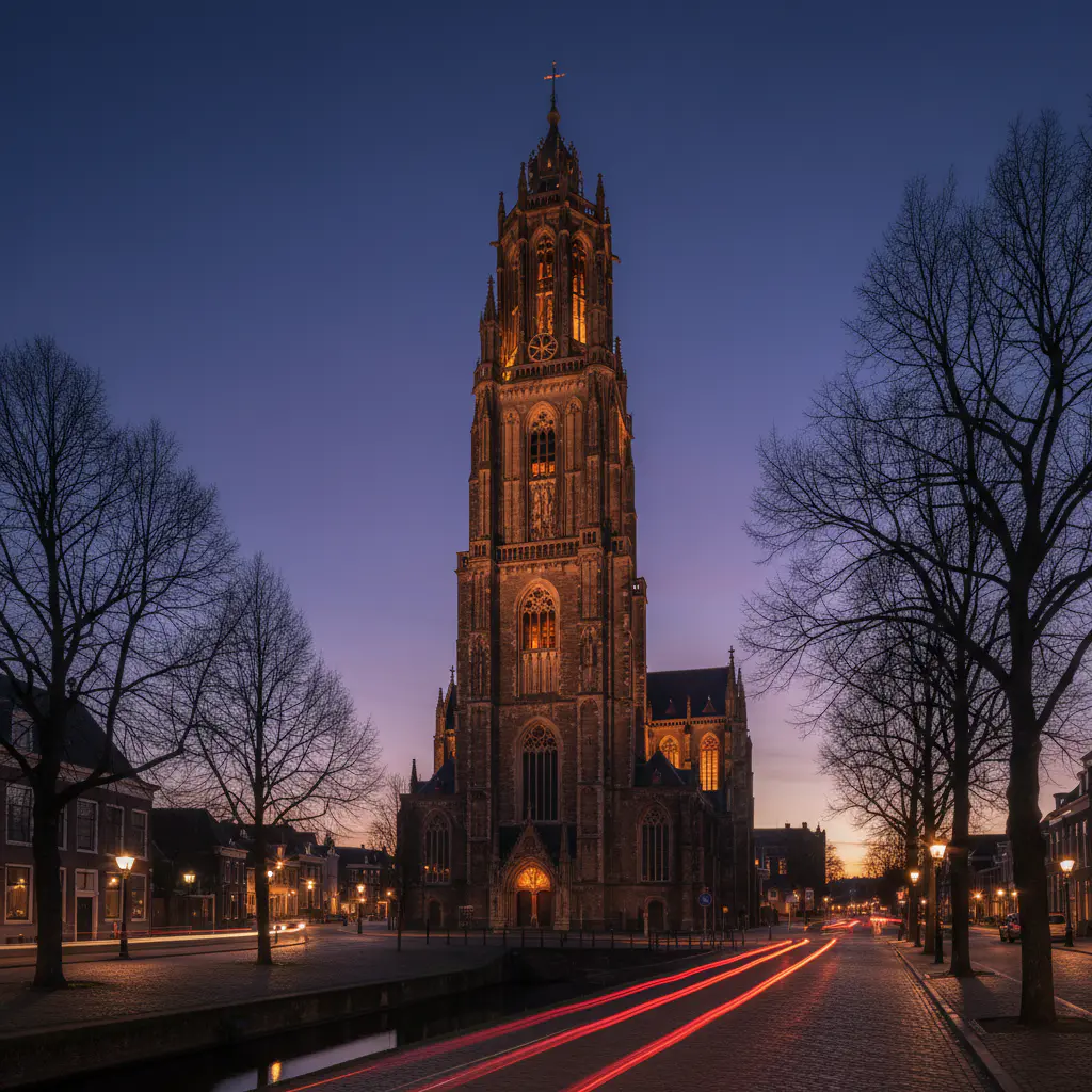 Majestueuze kathedralen van Nederland bij schemering
